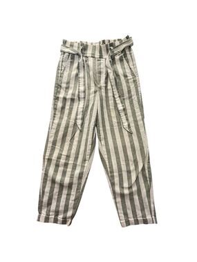 Cisono Linen Collection Striped Paperbag Waist Ankle Pants S